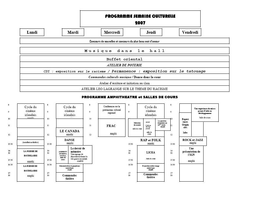 planning semaine culturelle